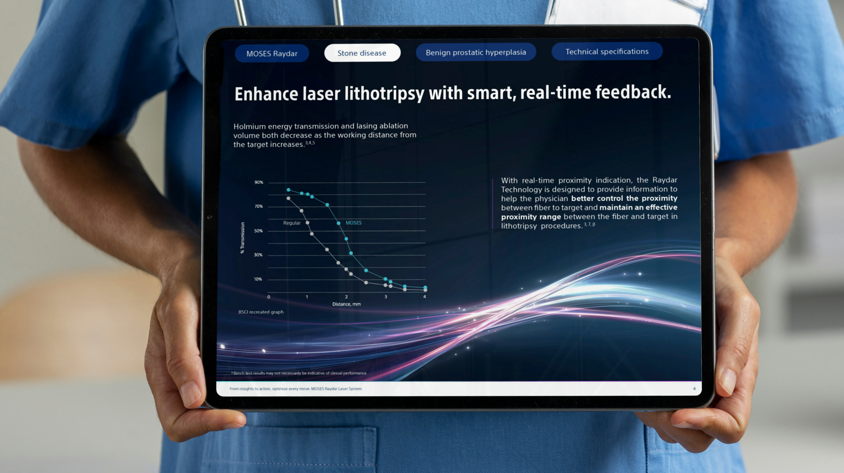 Healthcare professional reviewing Moses Raydar on a tablet
